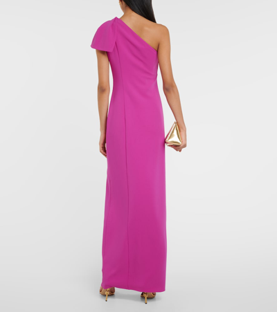 Shop Roland Mouret Bow-detail One-shoulder Cady Gown In Purple