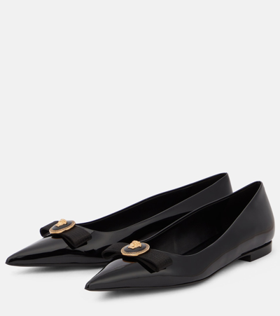 Shop Versace Gianni Medusa Leather Ballet Flats In Black