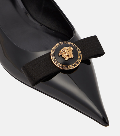 Shop Versace Gianni Medusa Leather Ballet Flats In Black