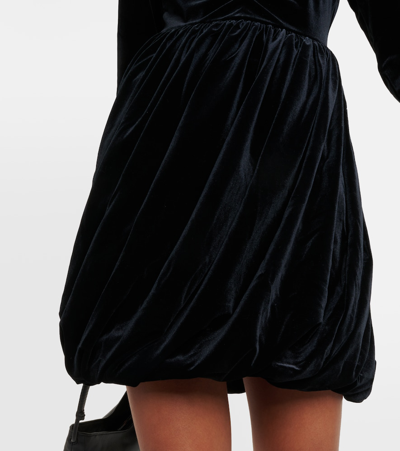Shop Ganni Ruched Velvet Jersey Minidress In Black