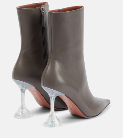 Shop Amina Muaddi Giorgia Glass 95 Leather Ankle Boots In Grey