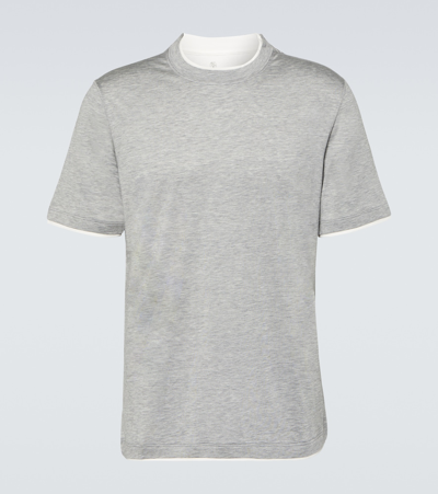 Shop Brunello Cucinelli Silk And Cotton T-shirt In Grey