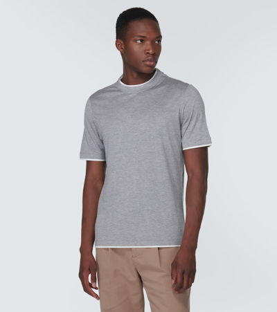 Shop Brunello Cucinelli Silk And Cotton T-shirt In Grey