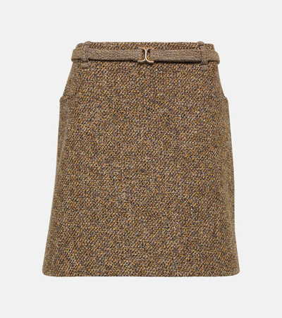 Shop Chloé Wool And Cotton-blend Tweed Miniskirt In Brown