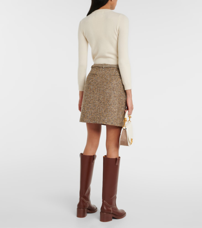 Shop Chloé Wool And Cotton-blend Tweed Miniskirt In Brown