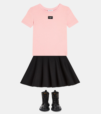 Dolce & Gabbana Flared Pleated Cotton Skirt In Black