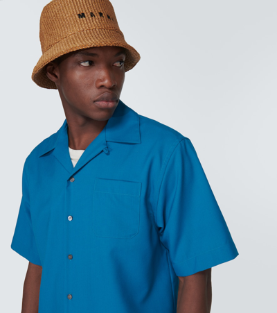 Shop Marni Virgin Wool Bowling Shirt In Blue