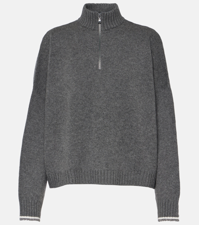 Shop Brunello Cucinelli Wool And Silk-blend Half-zip Sweater In Grey