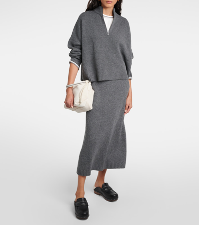 Shop Brunello Cucinelli Wool And Silk-blend Half-zip Sweater In Grey