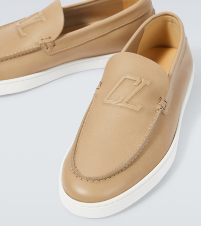 Shop Christian Louboutin Varsiboat Leather Loafers In Beige