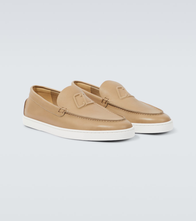 Shop Christian Louboutin Varsiboat Leather Loafers In Beige