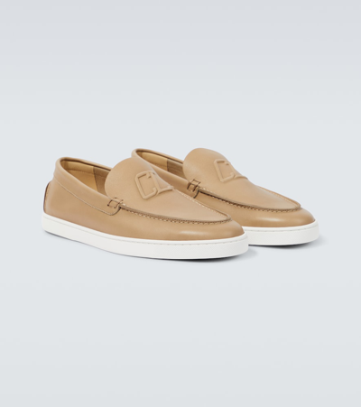 Christian Louboutin Varsiboat Leather Loafers In Beige