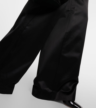 Shop Khaite Teyana High-rise Satin Wide-leg Pants In Black