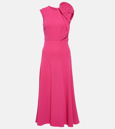 Shop Roland Mouret Floral-appliqué Cady Midi Dress In Pink