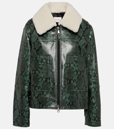 Shop Dorothee Schumacher Urban Jungle Snake-print Leather Jacket In Green