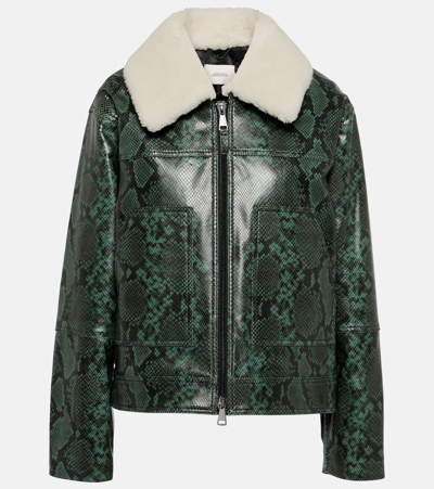 Dorothee Schumacher Biker Jacket With Removable Teddy Collar In Green