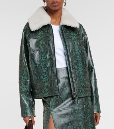 Shop Dorothee Schumacher Urban Jungle Snake-print Leather Jacket In Green