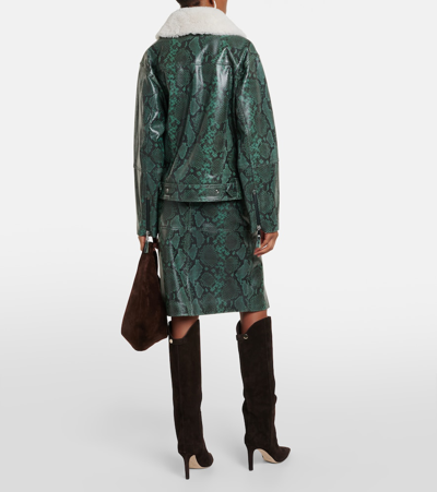 Shop Dorothee Schumacher Urban Jungle Snake-print Leather Jacket In Green