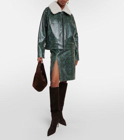 Dorothee Schumacher Biker Jacket With Removable Teddy Collar In Green