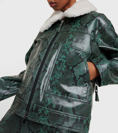 Shop Dorothee Schumacher Urban Jungle Snake-print Leather Jacket In Green