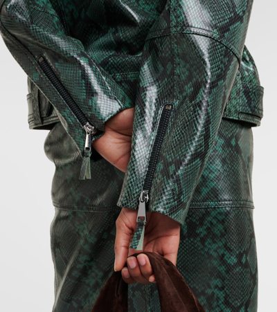 Shop Dorothee Schumacher Urban Jungle Snake-print Leather Jacket In Green