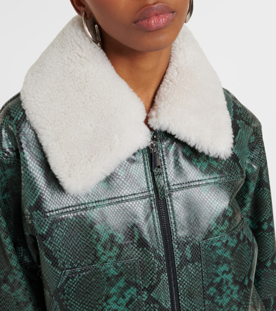 Shop Dorothee Schumacher Urban Jungle Snake-print Leather Jacket In Green