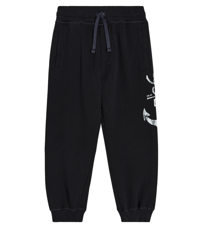 Shop Dolce & Gabbana Printed Cotton Jersey Sweatpants In Blue