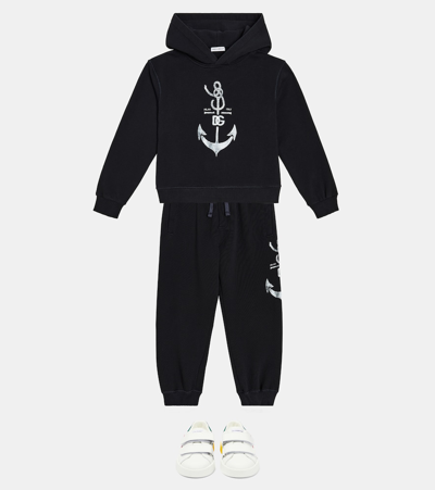Dolce & Gabbana Printed Cotton Jersey Sweatpants In Blue