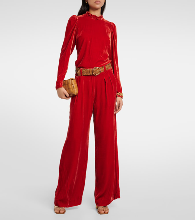 Shop Ulla Johnson Veronica Velvet Wide-leg Pants In Red