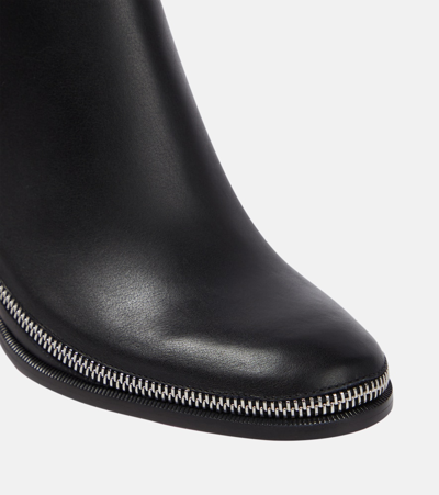 Christian Louboutin Leather Zipper Red Sole Ankle Boots In Black
