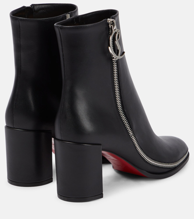 Christian Louboutin Leather Zipper Red Sole Ankle Boots In Black
