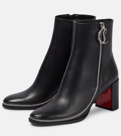 Shop Christian Louboutin Cl Zip Leather Ankle Boots In Black