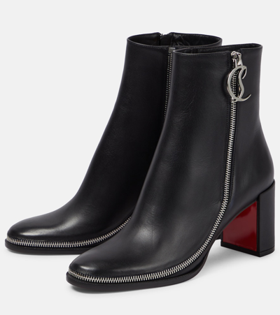 Christian Louboutin Leather Zipper Red Sole Ankle Boots In Black