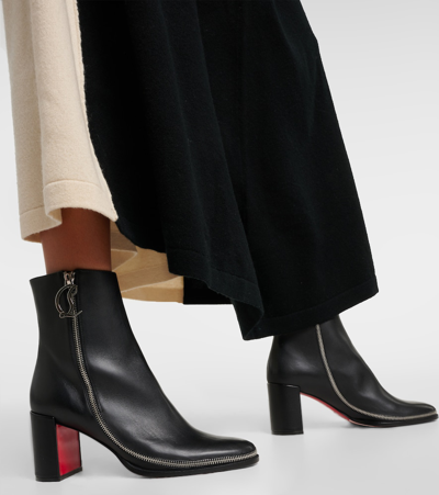 Christian Louboutin Leather Zipper Red Sole Ankle Boots In Black