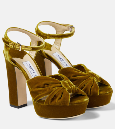 Shop Jimmy Choo Heloise 120 Velvet Platform Sandals In Yellow