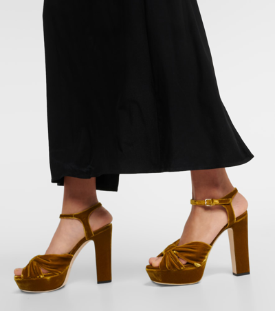 Jimmy Choo Heloise 120 Velvet Sandals In Yellow