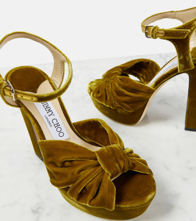 Shop Jimmy Choo Heloise 120 Velvet Platform Sandals In Yellow