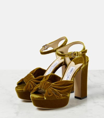 Shop Jimmy Choo Heloise 120 Velvet Platform Sandals In Yellow