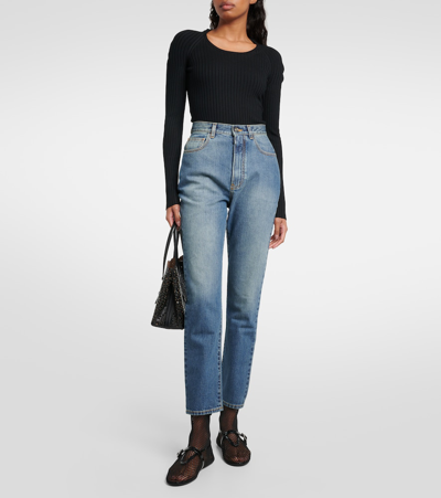 Alaïa High Ballerinas Mesh Leather Flats In Black