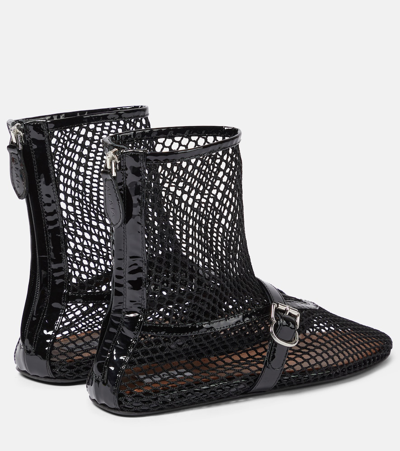 Shop Alaïa Fishnet Leather-trimmed Ankle Boots In Black