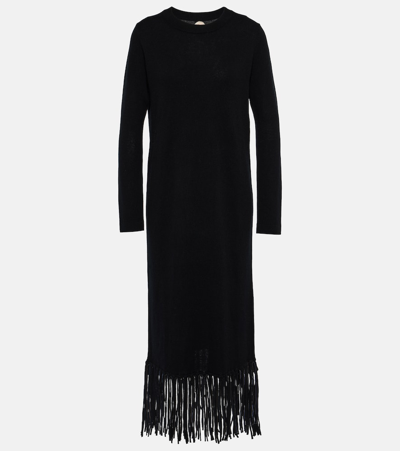Shop Jardin Des Orangers Fringed Wool And Cashmere Midi Dress In Black