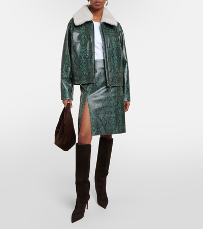 Shop Dorothee Schumacher Urban Jungle Snake-print Leather Midi Skirt In Green