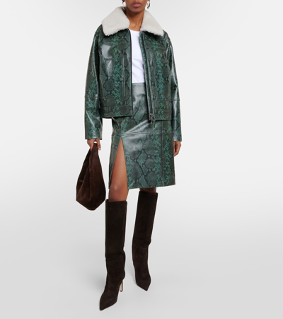 Dorothee Schumacher Leather Skirt In Python Print Leather In Green