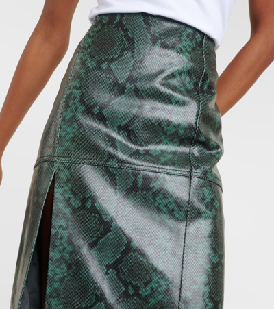 Shop Dorothee Schumacher Urban Jungle Snake-print Leather Midi Skirt In Green