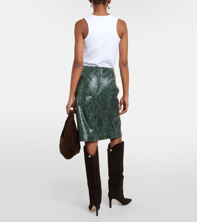 Shop Dorothee Schumacher Urban Jungle Snake-print Leather Midi Skirt In Green