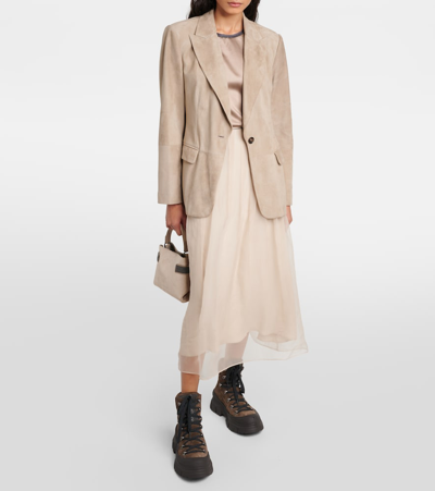Brunello Cucinelli Silk-blend Satin Top In Brown
