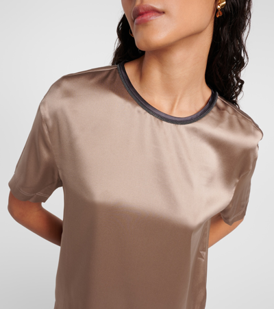 Shop Brunello Cucinelli Silk-blend Satin Top In Brown