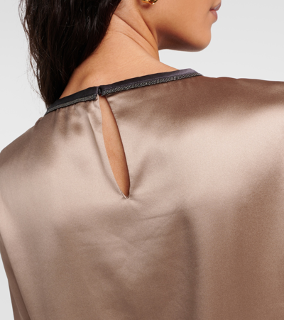 Brunello Cucinelli Silk-blend Satin Top In Brown