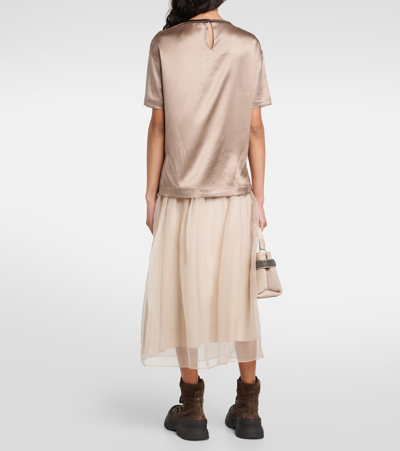 Shop Brunello Cucinelli Silk-blend Satin Top In Brown