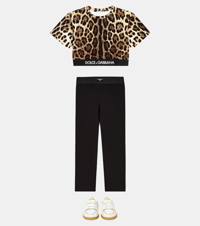 Dolce & Gabbana Logo Cotton Jersey Leggings In Black